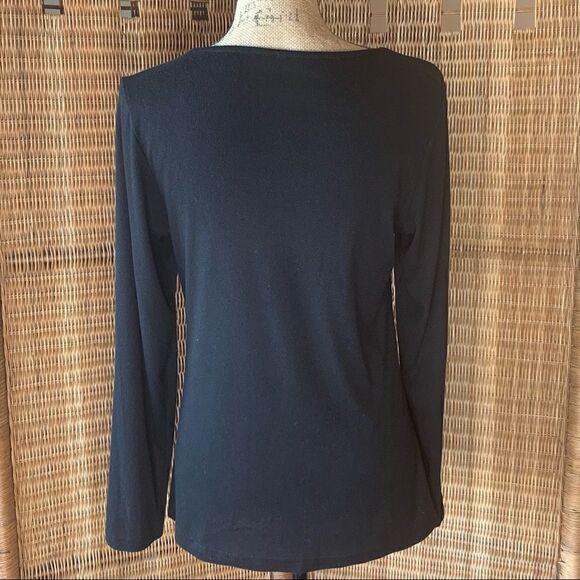 Black Long Sleeved Twist V Neck Twist Front Tee - Picture 2 of 9